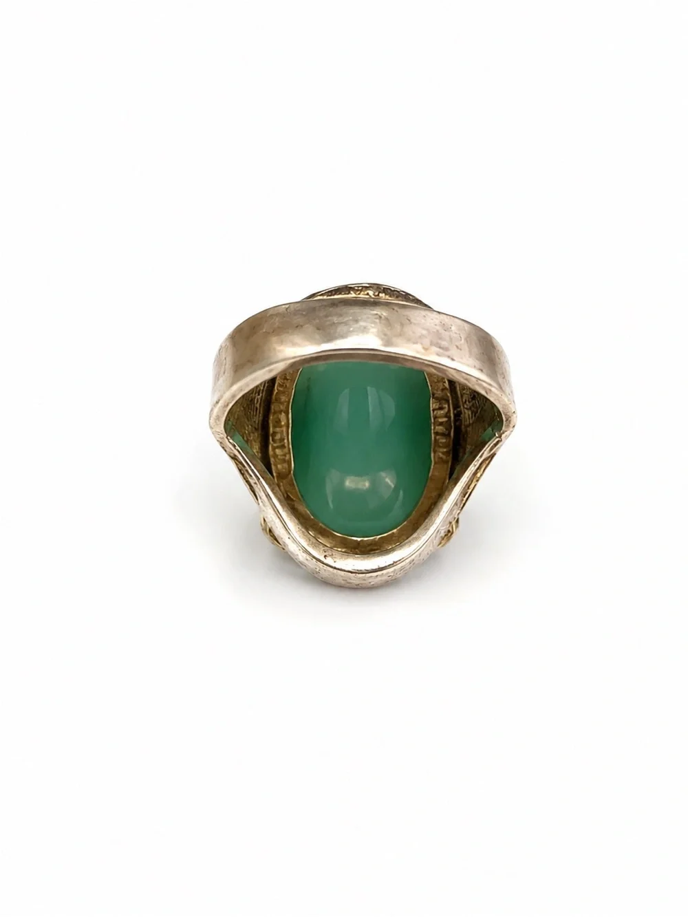 Antique Jadeite Silver Ring Green Jade Filigree Statement 8.21g